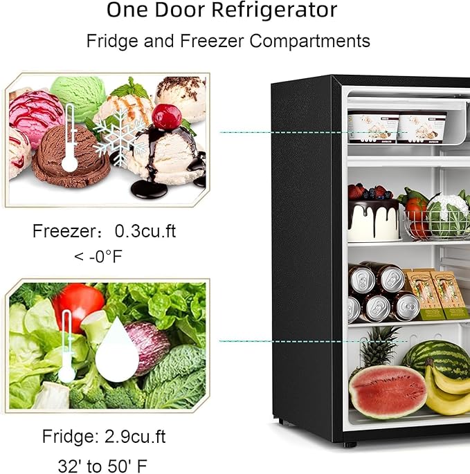 Antarctic Star Mini Compact Refrigerator with Freezer, 3.2 Cu.Ft. Single Door with Adjustable Thermostat,Removable Glass Shelves for Apartment/Dorm/Office,Silver