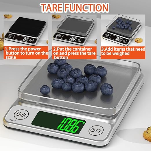 Kitchen Scale Digital Food Scale, Coffee Scale 3000g/0.1 Digital Scale Food Kitchen,7 Units Gram Scale for Baking and Cooking LCD Display Mini Food Scale (Silver(3kg/0.1))