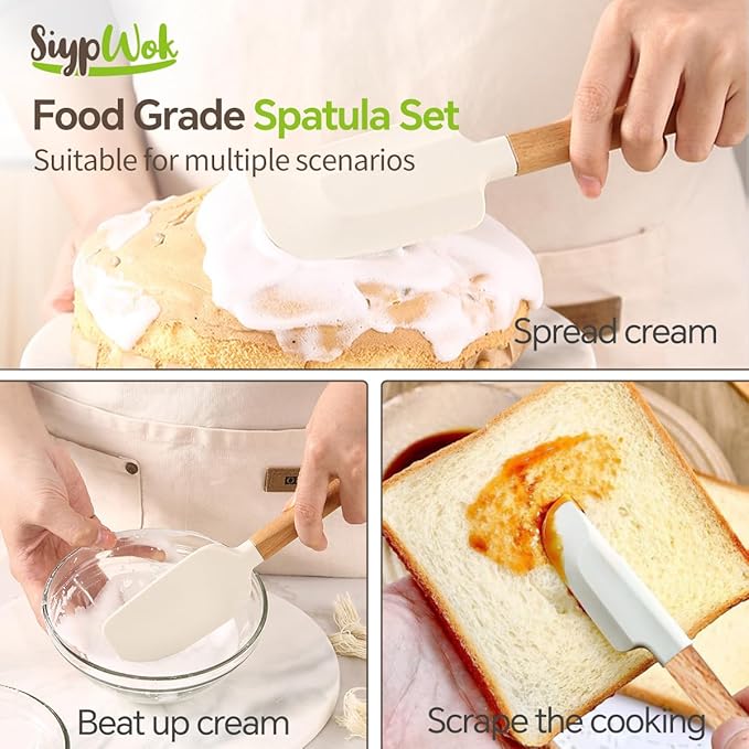 Silicone Spatula Set, Food Grade Rubber Spatula-4 Piece Nonstick Rubber Spatulas, Spoonula, Jar Scraper for Cooking, Baking, Mixing, Frosting - Heat Resistant Up to 600°F (Spatulas-Off White)