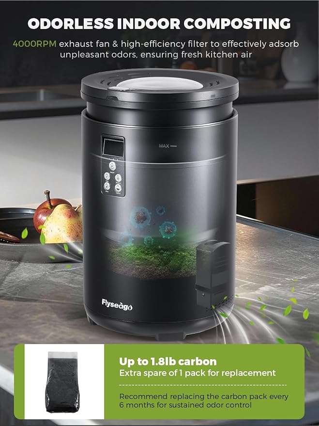 Electric Composter for Kitchen Smart Odorless Countertop Compost Bin Machine Quiet Larger 4.5L Indoor Food Cycler with Auto Cleaning, 3 Modes, 2 Carbon Packs, Turn Food Waste into Fertilizer