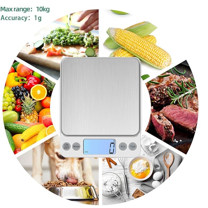 Upgraded Larger Size Digital Food Scale Weight Grams and OZ, 10kg/1g Kitchen Scale for Cooking Baking, High Precision Electronic Scale with LCD Display