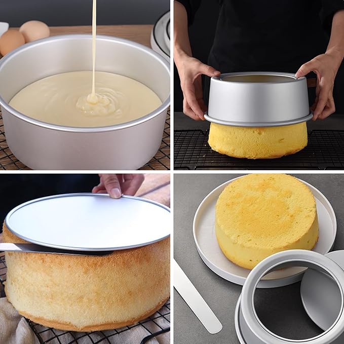 Aluminum Round Cake Pans, 3pcs Nonstick Baking Pan with Removable Bottom 4/6/8 Inches Cheese Cake Mold Straight Edge for Wedding Birthday Anniversary or Party Event