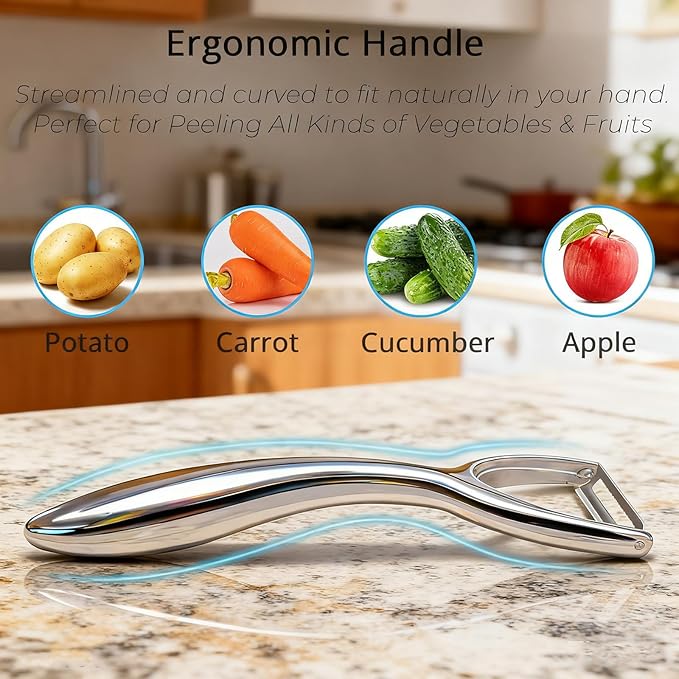 Vegetable & Fruit Y Peeler, 18/8 Stainless Steel Potato Peeler, Carrot Apple Cucumber Peeler, Ultra Sharp Serrated Blade, Comfort Ergonomic Handle, Rust-Resistant, Dishwasher Safe