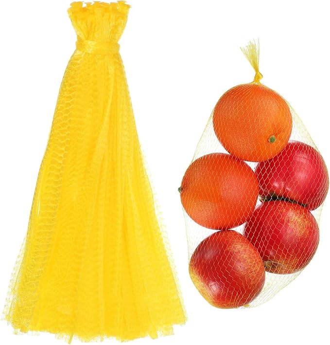 uxcell 100PCS Reusable Mesh Produce Bags, 13.8 Inches Egg Hatching Bags Washable Breathable Fruit Net Stretchable Mesh Netting Storage for Seafood Vegetable Onion Grocery Shopping, Yellow
