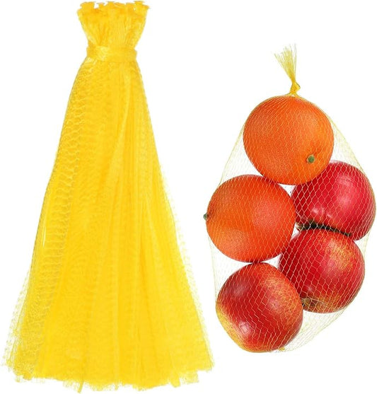 uxcell 100PCS Reusable Mesh Produce Bags, 13.8 Inches Egg Hatching Bags Washable Breathable Fruit Net Stretchable Mesh Netting Storage for Seafood Vegetable Onion Grocery Shopping, Yellow