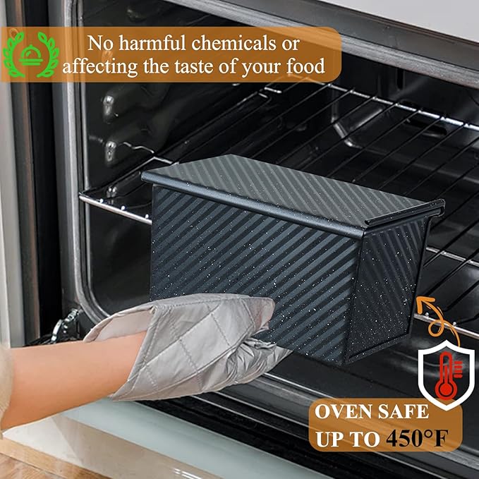 SS&CC Pullman Loaf Pan with Lid, 1LB Carbon Steel Nonstick Bread Baking Pan - Heavy Duty Loaf Pans for Homemade, Sourdough & Sandwich Bread, Bread Loaf Pan with Cover