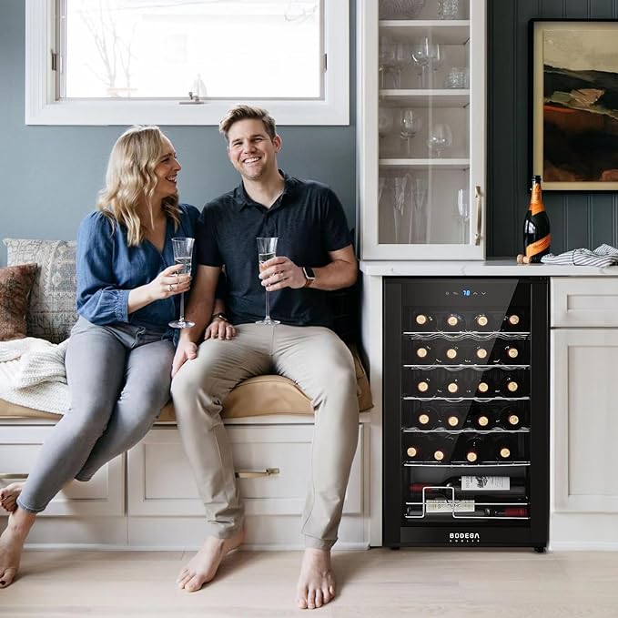 BODEGACOOLER Wine Cooler 24 Bottle for Home and Kitchen, Mini fridge for Bedroom,Wine Fridge with 41-64.4°F Digital Temperature Control,Small Freestanding Wine Refrigerator for Red, White & Champagne