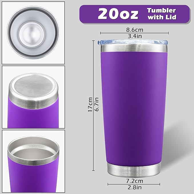 20oz Tumbler Bulk Stainless Steel Tumblers with Lid Vacuum Insulated Double Wall Travel Coffee Mug Powder Coated Tumbler Cup for Hot and Cold Drinks(Purple, 1 pack)