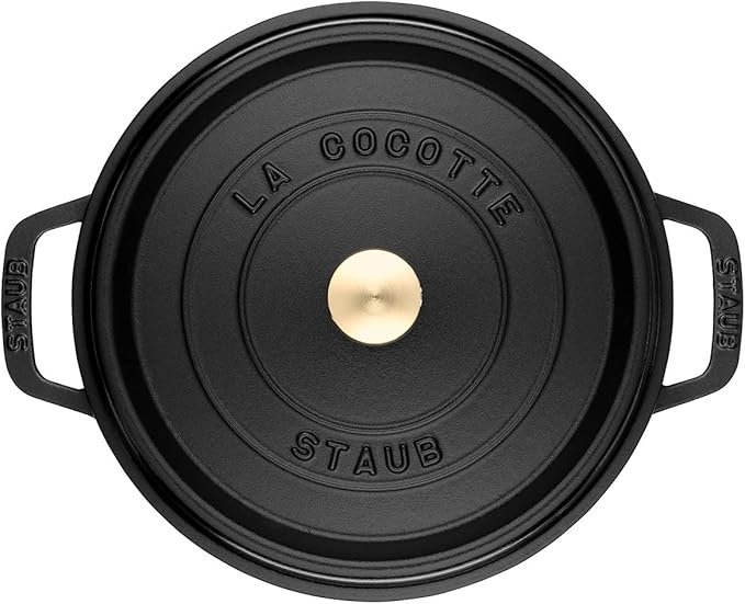 STAUB Cast Iron Dutch Oven 5.5-qt Round Cocotte, Made in France, Serves 5-6, Black Matte