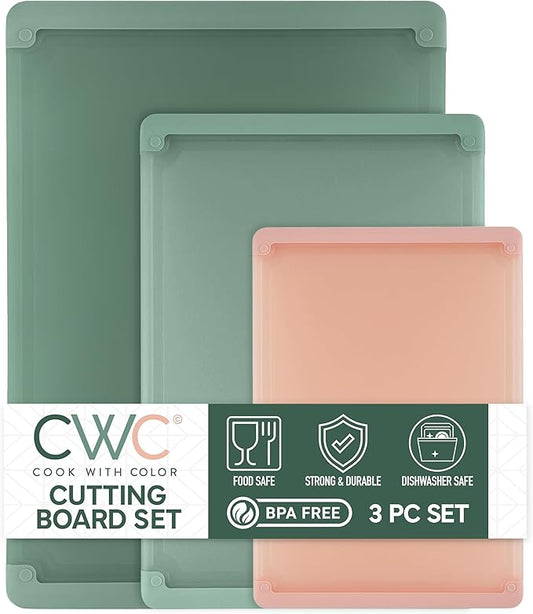 COOK WITH COLOR Extra Large Cutting Board Set, Jumbo-Sized Boards with Rubber Border for Enhanced Cooking Experience, 3-Piece, Blue/Teal