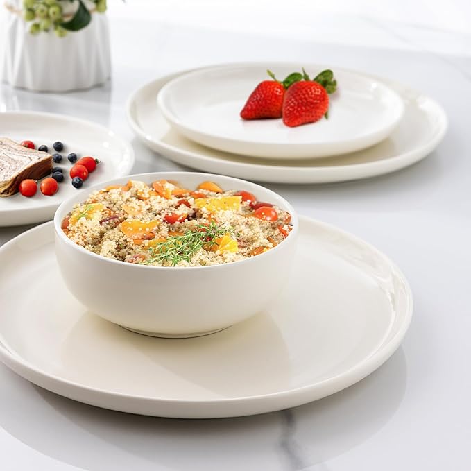 AmorArc Ceramic Dinnerware Sets, High Rim Stoneware Plates and Bowls Sets, Highly Chip and Crack Resistant | Dishwasher & Microwave & Oven Safe Dishes set, Service for 4 (12pc)