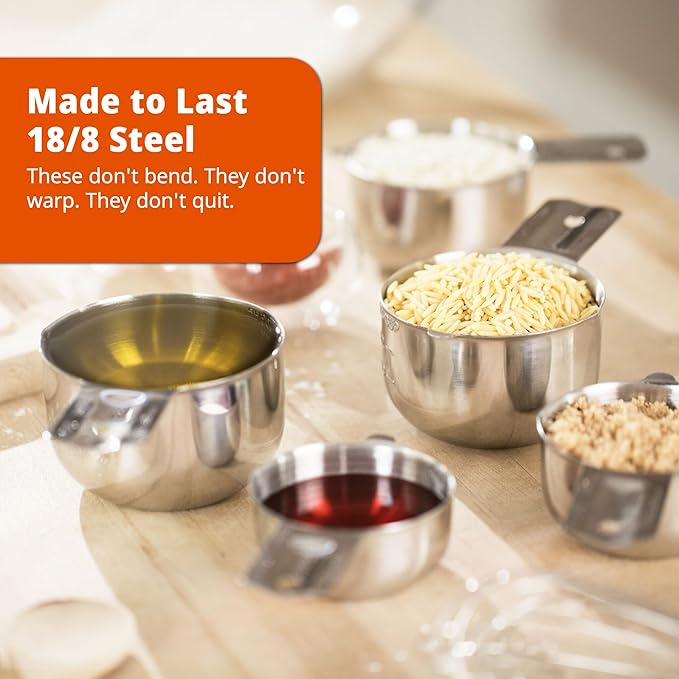 Premium 304 Stainless Steel Measuring Kit - 8-Piece Essential Cups and Spoons for Everyday Use, Stackable & Durable