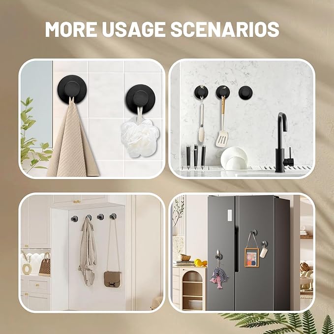 4 Pcs Suction Cup Hook for Shower，Removable Hooks，Towel Hooks，Suction Hooks for Bathroom, Bedroom, Glass Window (Black)
