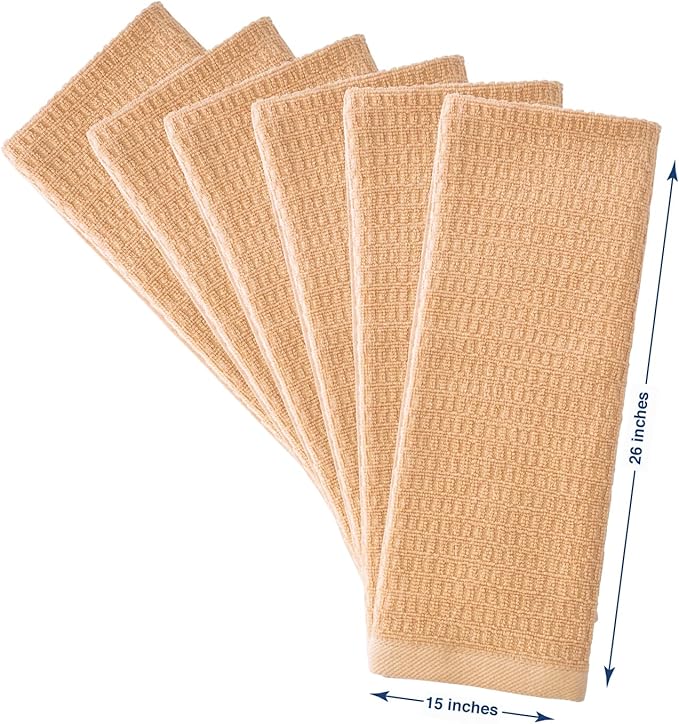 CRAFTSWORTH Kitchen Towels, 15 x 26 Inches, Pack of 6, 400 GSM, 100% Ring Spun Cotton, Tan Solid, Super Soft and Absorbent