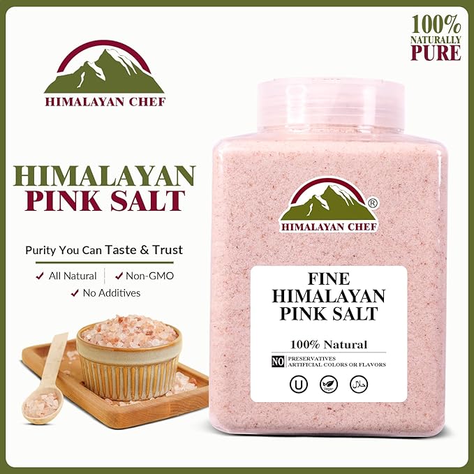 Himalayan Chef Himalayan Pink Salt - 5 lbs Fine Grain Plastic Jar - 100% Natural and Pure Gourmet Crystal - Contains 84 Essential Minerals | Kosher and Vegan Certified