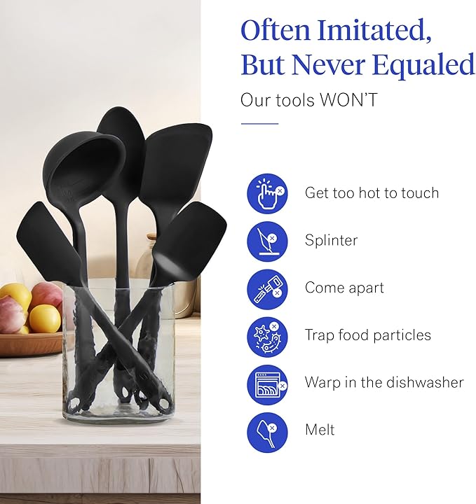 GIR: Get It Right 5-Piece Silicone Ultimate Kitchen Utensils Set - Ladle, Spatula, Flip, Spoon & Spoonula - Non-Toxic Cooking Utensils for Nonstick Cookware, Cooking and Baking - Black