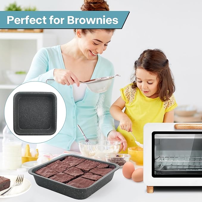 2-Pack 8x8 Baking Pan, Non-Stick 8 inch Square Paking Pan, Cornbread Square Cake Pan, Suitable for Home Kitchen Daily Baking, Wedding, Birthday Party Brownie Making, Easy Release