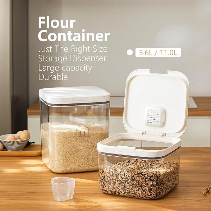 Flour Dispenser 10LBS - 5 L /5 QT /5 KG Rice Container Storage Food Cereal Container Bins Household for Kitchen Pantry Organization (5 L)