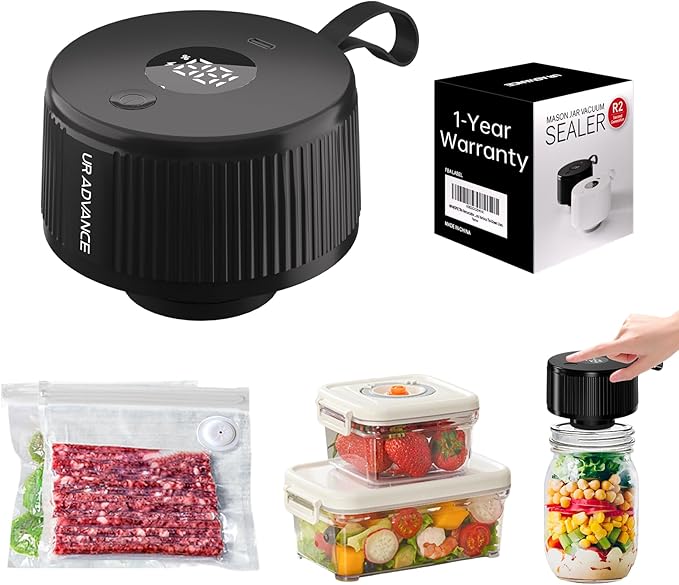 2nd Gen Electric Mason Jar Vacuum Sealer, 3-in-1 Auto-Stop Vacuum Sealer for Jars, Bags & Containers, 1H Fast Charge, 4H Battery Life, Up to 250 Seals, Mason Jar Sealer in 7s Easy One-Handed Operation