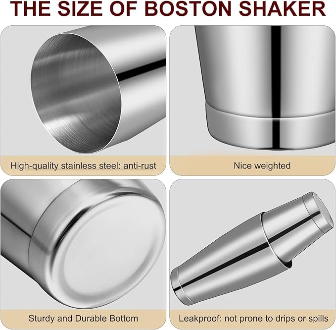 Lallisa 10 Pieces Cocktail Shakers Professional Bar Boston Shaker Set Stainless Steel Martini Shaker Drink Mixer Basic Tools Weighted Shake Metal Can for Bartenders, 18 Oz, 28 oz(Silver)