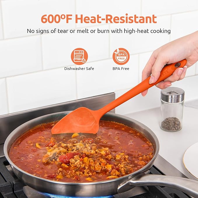 U-Taste Flat Spatula & Spoon Spatula: 11.38in 600ºF Heat Resistant Silicone Bowl Scraper, Flexible Rubber Kitchen Cooking Mixing Utensil with Upgraded Non-Stick Surface (Set of 2, Orange)