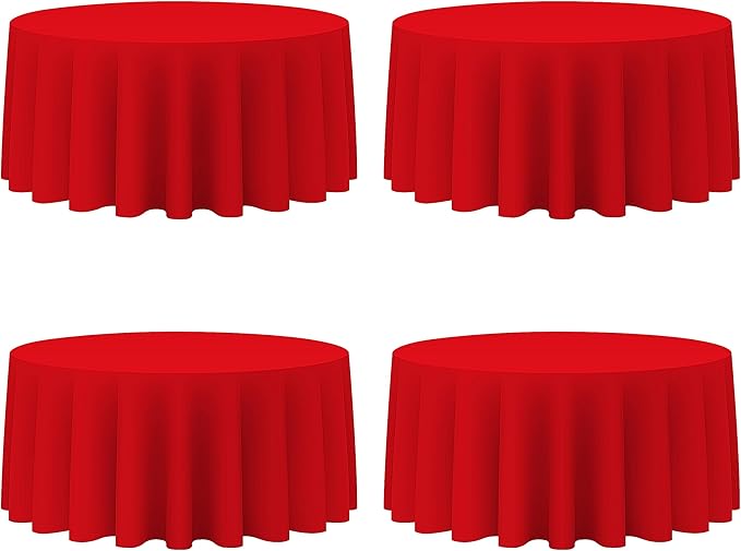 BRILLMAX 4 Pack Red Round Tablecloths 132 Inch - Circle Bulk Linen Polyester Fabric Washable Table Cloth Cover for Wedding Reception Banquet Birthday Party Buffet Restaurant
