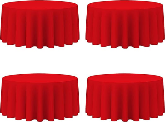 BRILLMAX 4 Pack Red Round Tablecloths 132 Inch - Circle Bulk Linen Polyester Fabric Washable Table Cloth Cover for Wedding Reception Banquet Birthday Party Buffet Restaurant
