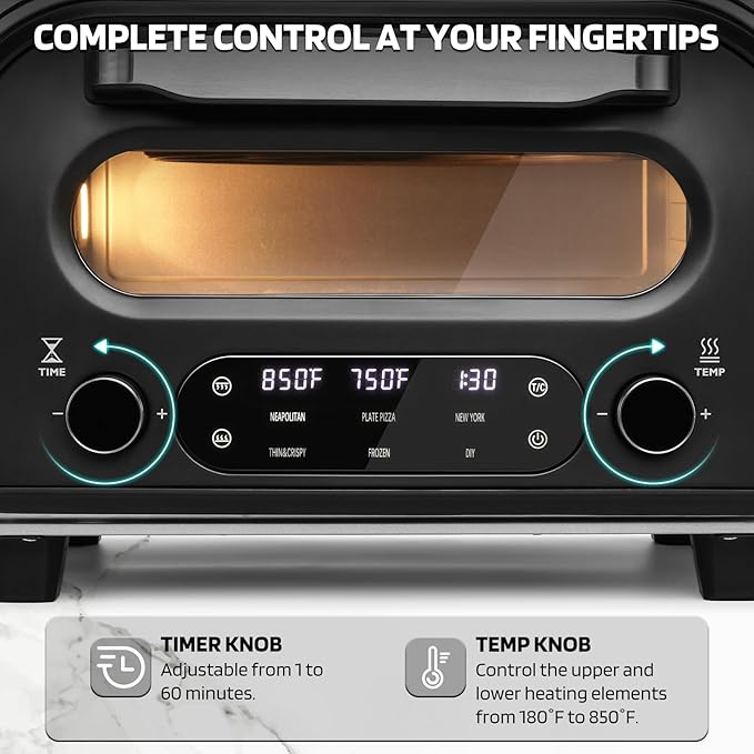 Lagute Indoor Pizza Oven, 12 Inch Electric Countertop Pizza Maker with 6 Preset Modes, 850°F High Heat in 90 Seconds, Dual Heating Components, Pizza Stone & Peel Included