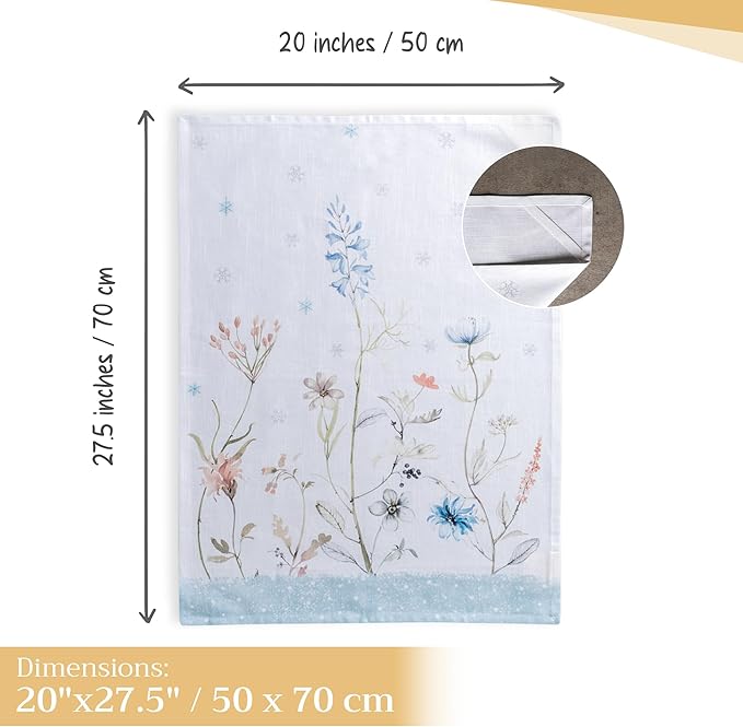 Maison d' Hermine Kitchen Towels Set of 3 100% Cotton 20" x 27.5" Reusable Cloth Tea Dish Towels Absorbent with Hanging Loop for Kitchen Dining Thanksgiving Christmas Decorations (Ice Florals)