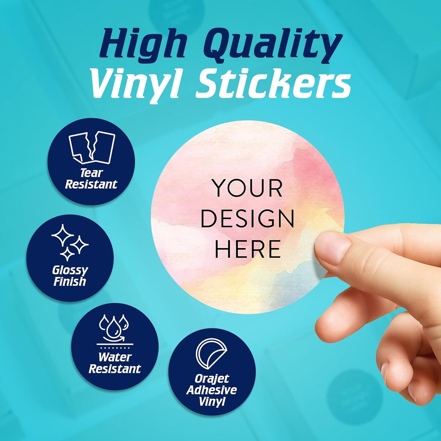 100 Custom Vinyl Stickers - Upload Your own Image, Text, Design, Logo - Personalized Logo Labels for Handmade, Packaging, Bottle, Jars, Candle, Brand Stickers (Watercolor, 3x3)