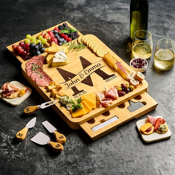 Personalized Charcuterie Board, Wood Engraved Custom Cheese Board, Customized Serving Tray Wedding Gifts for Couples, Engagement, Bridal Shower, Housewarming, and Christmas Gifts 2025