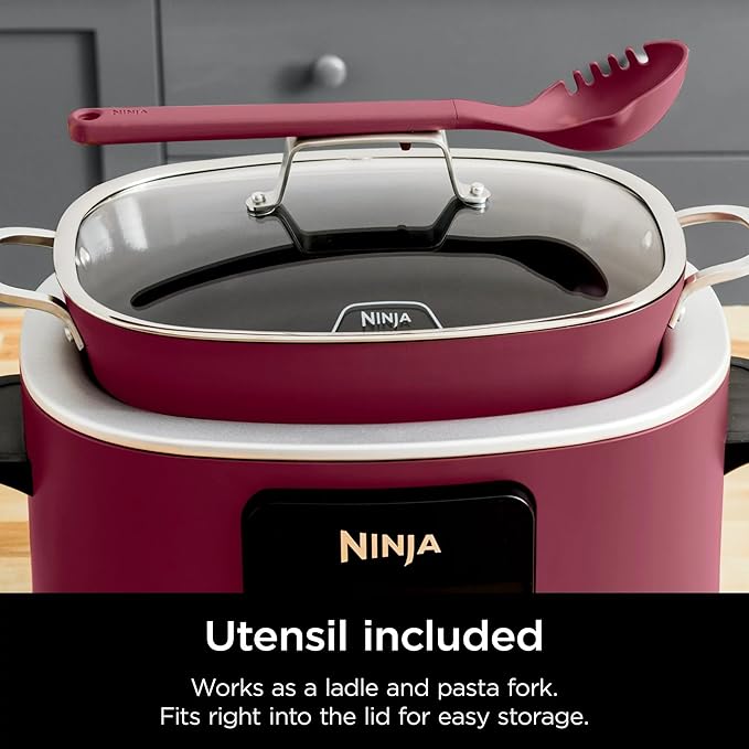 Ninja MC1000 Foodi PossibleCooker 8.5 Quart Multi-Cooker,with 4-in-1 Slow Cooker,Dutch Oven & More,Glass Lid & Integrated Spoon,Nonstick,Oven Safe Pot to 500°F,Cherry Tarte (Renewed)