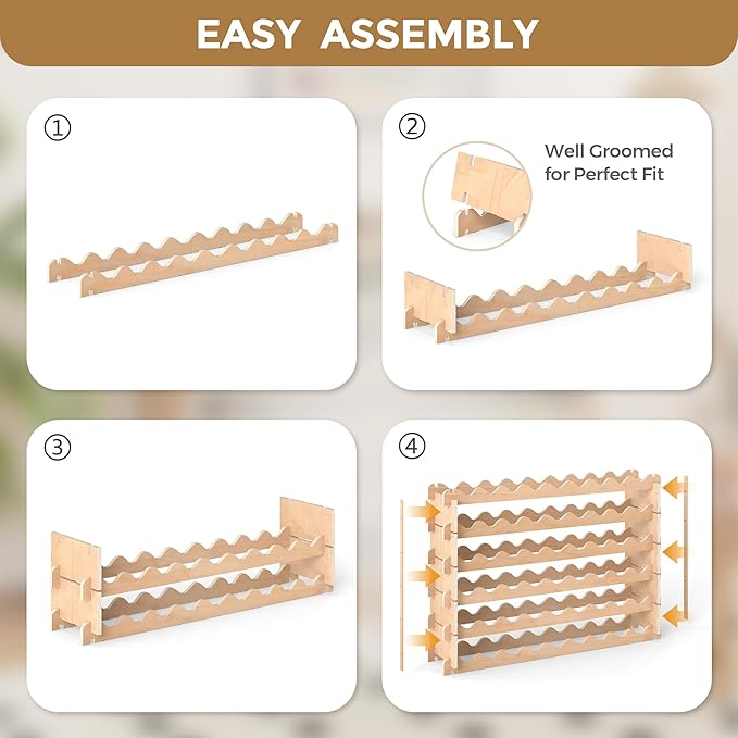 JAXPETY Stackable Wine Rack,6-Tier Wobble-Free Modular Wines Holder,Continuously Store Pinot Bottles,Floor Freestanding Storage Display Shelf for Kitchen Cellar Home Bar(54 Bottle)