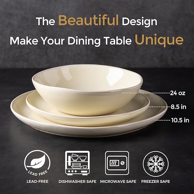 AmorArc Ceramic Dinnerware Sets,Handmade Reactive Glaze Plates and Bowls Sets,Highly Chip and Crack Resistant | Dishwasher & Microwave Safe Dishes Set, Service for 4 (12pc)