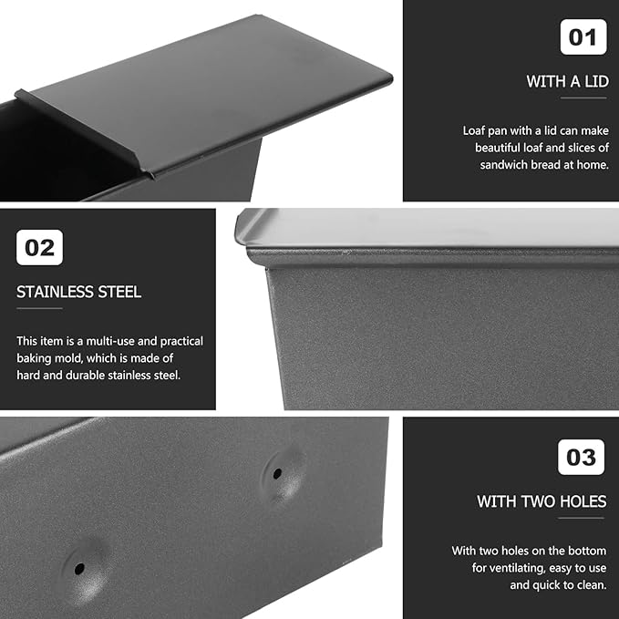 Luxshiny Stainless Steel Loaf Pan with Lid 7.08X4.25X3.54 Inch Non-Stick Pullman Bread Baking Mold for Homemade Toast and Sandwich Bread