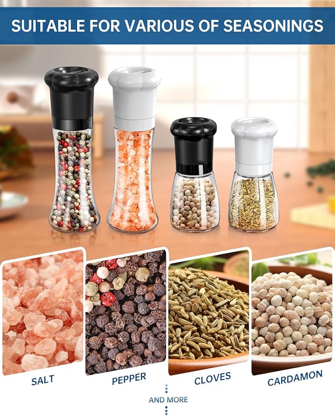 CIRCLE JOY Manual Pepper Grinder, Spice Mill for Professional Chef, Refillable Pepper Shakers with Ceramic Blades, Adjustable Coarseness and BPA-free 180ml Glass Container, Tall Black