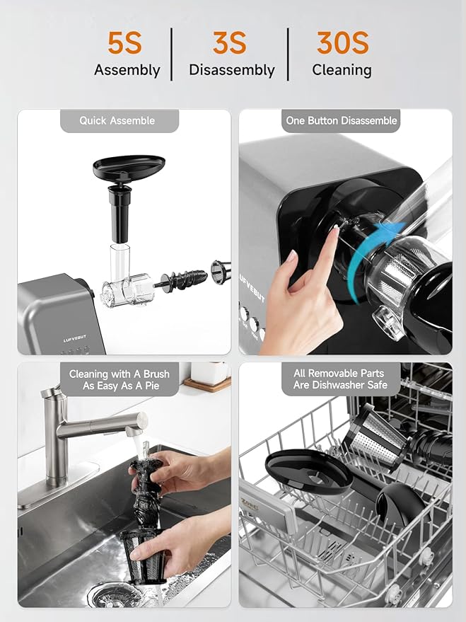 Slow Cold Press Juicer for Fruits Vegetables Celery Carrot Ginger, Masticating Juicer Machine Soft Hard Reverse Function,250W Motor,Easy To Clean, Fresh Orange Juice Extractor