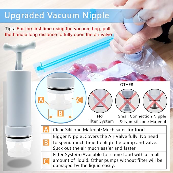 MOMODA Sous Vide Cooking Bags - Set of 40 | BPA-Free Reusable Vacuum Seal Bags with Air Valve for Joule and Anova Cookers | Freezer Safe Vacuum Food Storage Bags with Upgraded Hand Pump Included