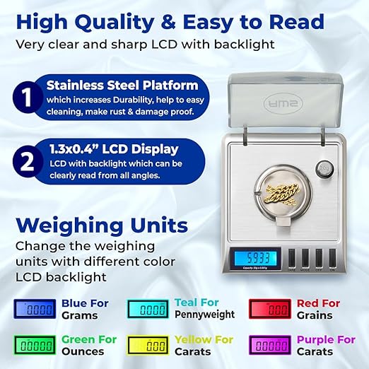 AWS Gemini-50 Milligram Scale 50g x 0.001g – Digital Jewelry/Lab Scale for Powder, Gold, Gems – Includes Calibration Weights, Tweezers & Tray – Tare, Cal, 6 Units, Pocket Size Mg Scale (Silver)