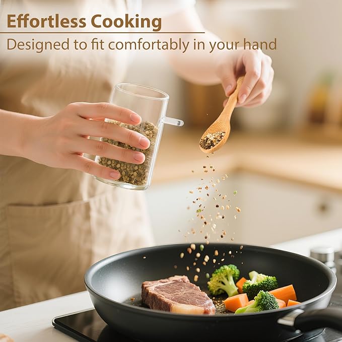 12 Pack 8 oz Round Glass Spice Jars with Lids and Spoons – Airtight Small Spice Containers Set with Labels, Clear Glass Storage Jars for Seasoning, Spices, Kitchen Pantry Organization