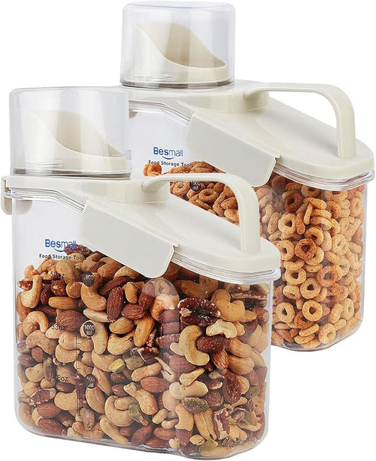 Cereal Containers Storage Airtight Small Dry Food Storage Containers with Pour Spout Cereal Dispenser Plastic Food Container kitchen Pantry Storage for Dry Food Flour Grain Snack, 2 Pack 1.6L