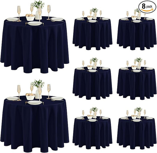 Fitable 8 Pack Round Tablecloths: Stain Resistant Wrinkle Free Circle Table Clothes, Washable Reusable Polyester Table Covers for Wedding Party Birthday Banquet Reception(Navy, 120 Inch)