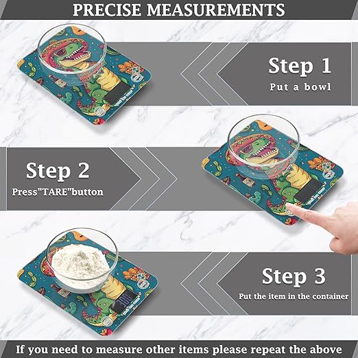 Blue Dinosaur Cactus Food Scale Kitchen Digital Scale Food Ounces and Grams Dieting Baking Cooking Waterproof Glass Panels LCD Display,4 Units Tare Function
