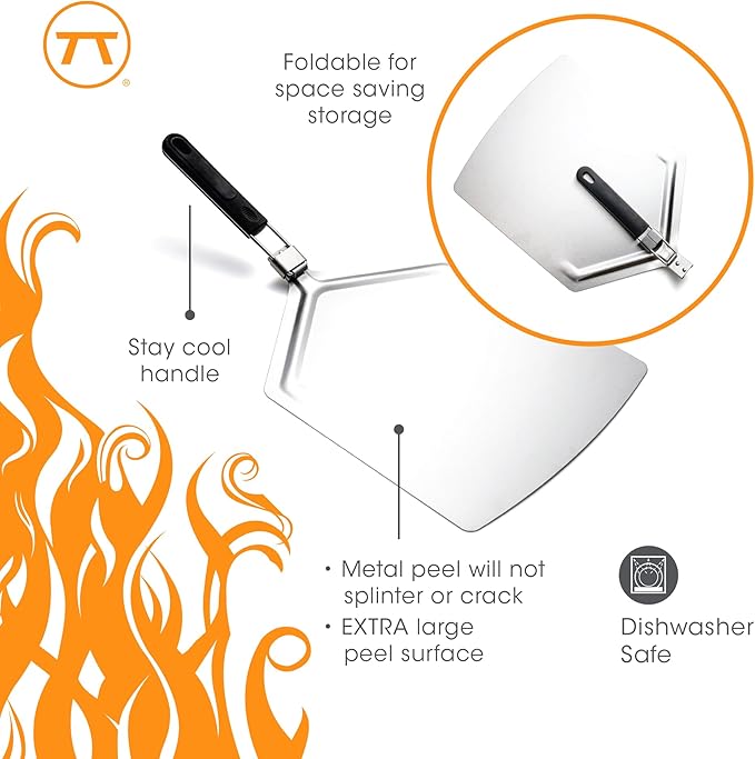 Outset Pizza Peel, Stainless Steel Pizza Paddle With Folding Handle, 25.5" x 13"