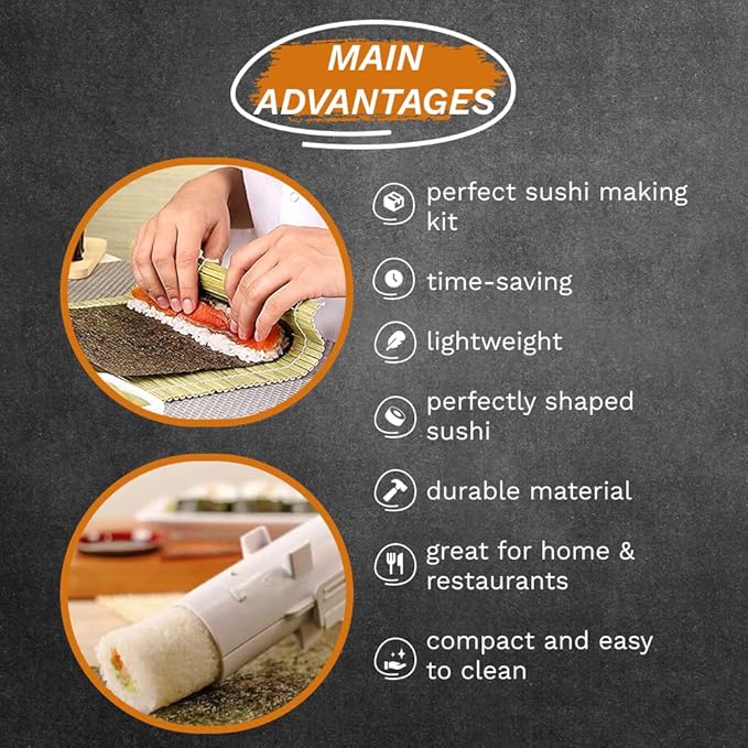 Sushi Making Kit for Beginners Sushi Bazooka Maker with Bamboo Mats, Sushi Knife, Paddle, Spreader and Chopsticks Sushi Making Tools Easy Sushi Maker Set DIY Sushi Roller Machine Tool Kitchen Utensil