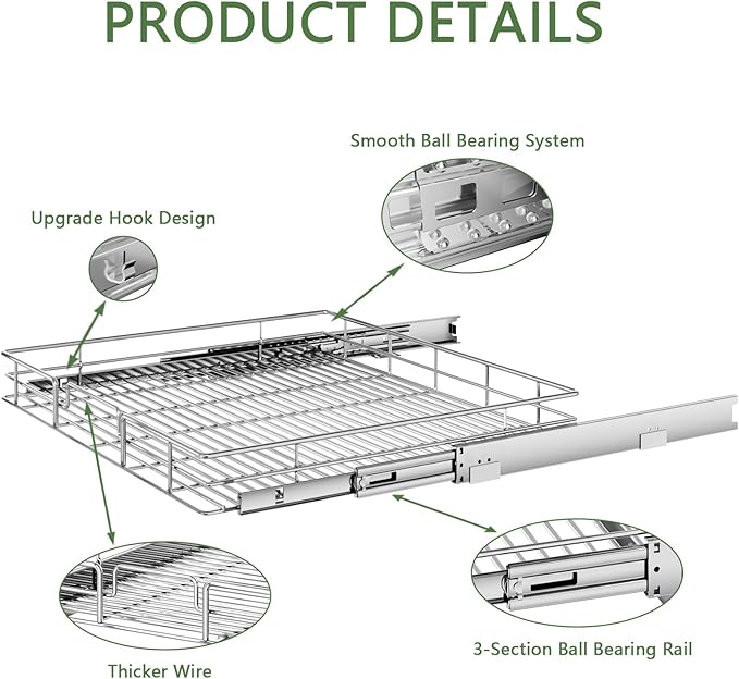 Pull Out Cabinet Organizer 31½" W x 21½" D, Heavy Duty Cabinet Pull Out Shelves, Slide Out Drawers Organization for Kitchen Cabinets Bathroom