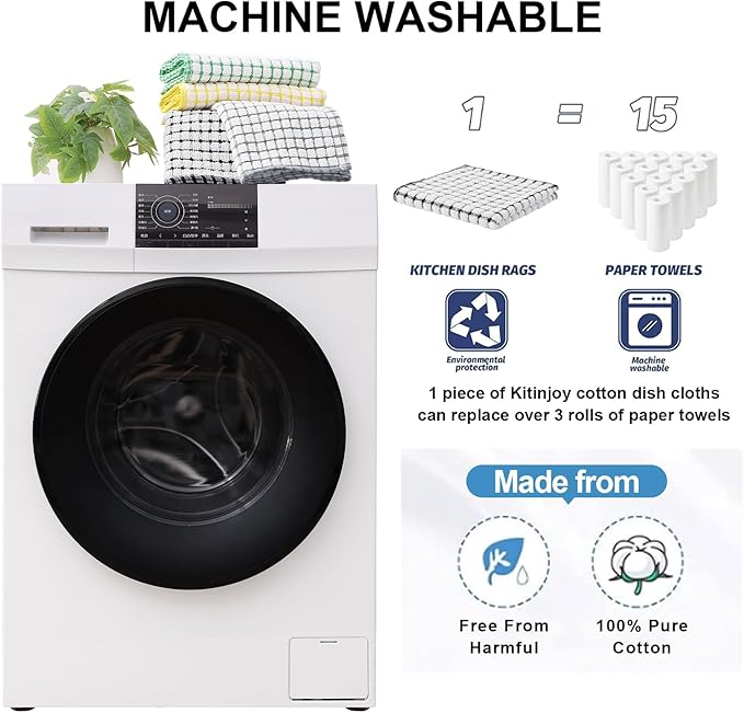 Kitinjoy Cotton 6 Pack Terry Kitchen Towels, 16 x 25 Inches Super Soft and Absorbent Dish Towels, Quick Drying Hand Towels for Kitchen Drying, Black