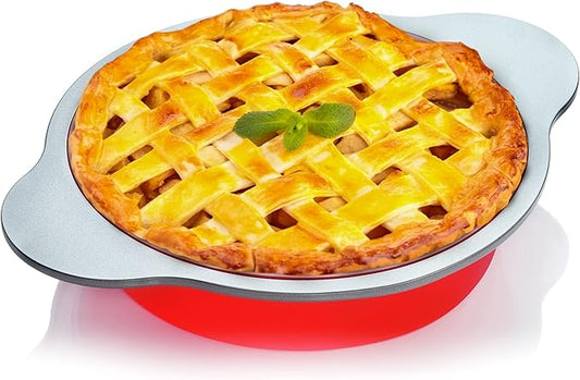 Boxiki Kitchen 9 Inch Non-Stick Silicone Round Cake Pan with Steel Frame Handles - Perfect for Baking Delicious Round Cakes