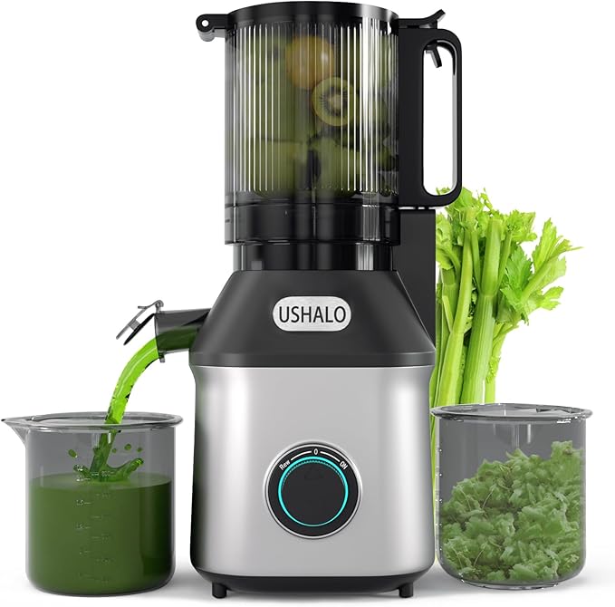 Cold Press Juicer, USHALO Juicer Machines with 5.5" Extra Large Feed Chute, 300W Slow Masticating Juicer for Whole Vegetables and Fruits, 99% High Juice Yield, Easy to Clean