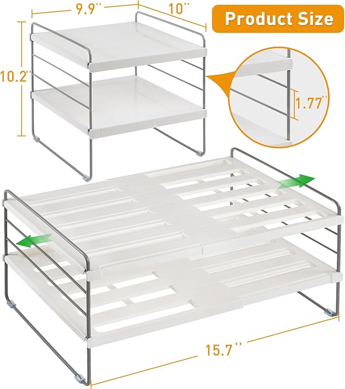 2 Pack Pantry Organization and Storage, Expandable Foil and Plastic Wrap Organizer, Adjustable Kitchen Wrap Organizer Rack for Cabinet, Foil Saran Wrap Holder Shelf for Sandwich Plastic Bags Box,